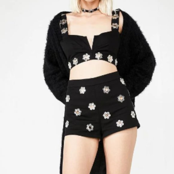 For Love And Lemons Pants - FOR LOVE & LEMONS FLOWER GROMMET BLACK SHORTS